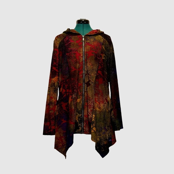 Kamana Multi Color Textured Zip Up Lightweight Jacket Hood Large Art to Wear - Picture 1 of 13